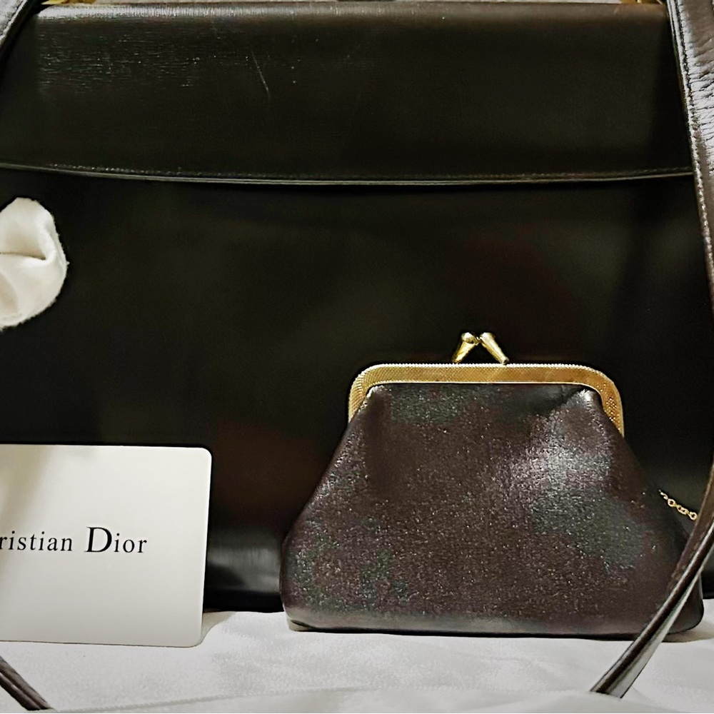 Authentic Vintage Christian  Dior 1960’s Handbag shoulder bag dark red Leather - Picture 12 of 17